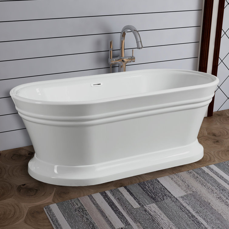 59" White Freestanding Acrylic Soaking Bathtub