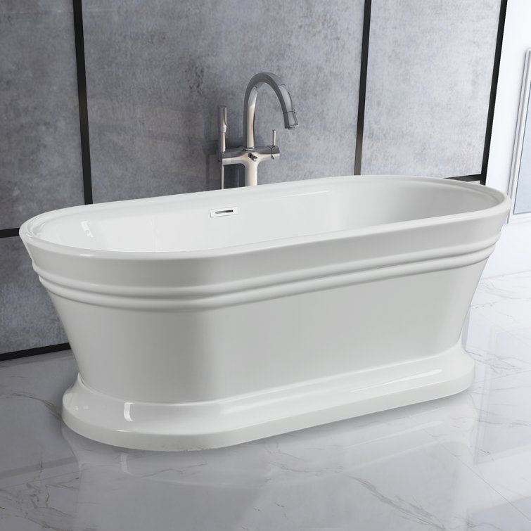 59" White Freestanding Acrylic Soaking Bathtub