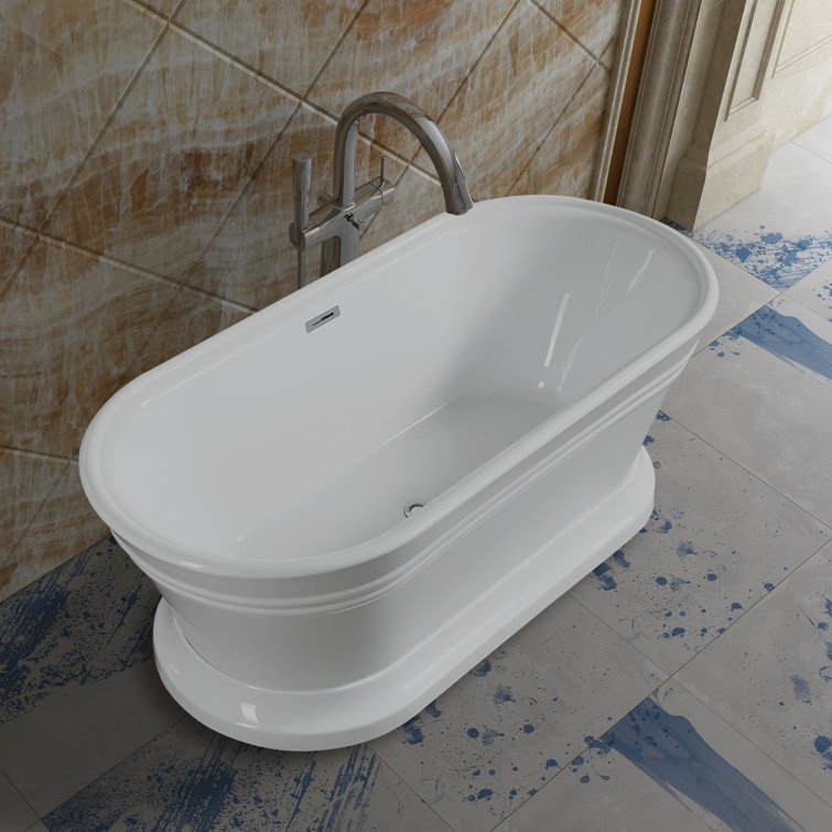 59" White Freestanding Acrylic Soaking Bathtub