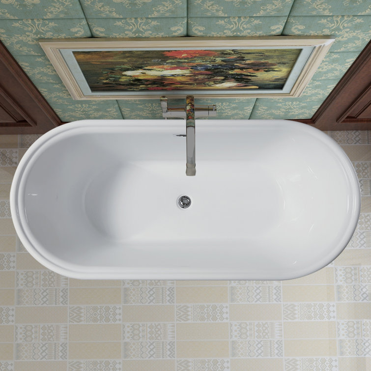 59" White Freestanding Acrylic Soaking Bathtub