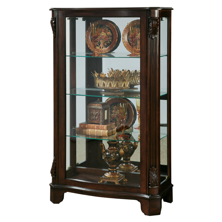 Cherry Brown Lighted Curio Cabinet with Glass Shelves