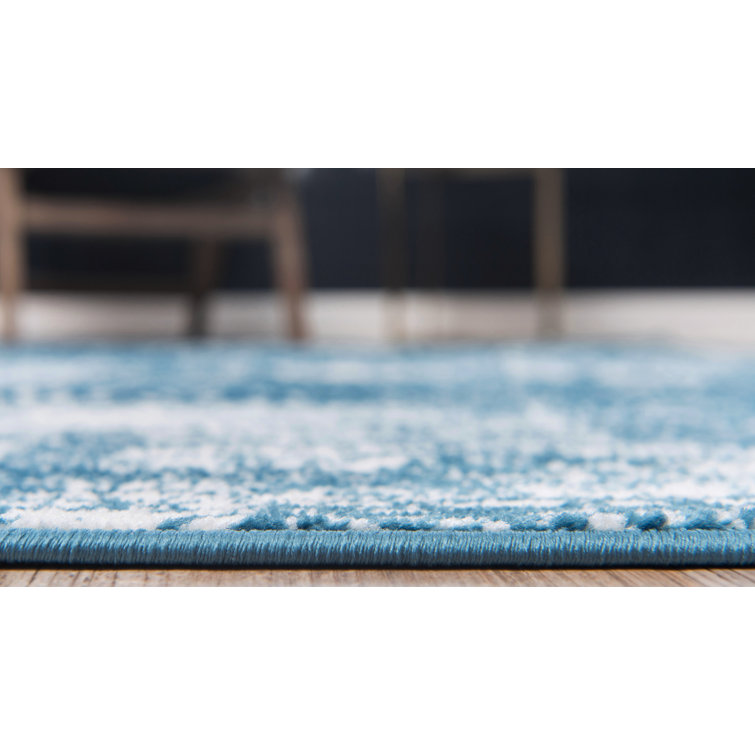 Sofia Grand Blue and White Square Synthetic Area Rug
