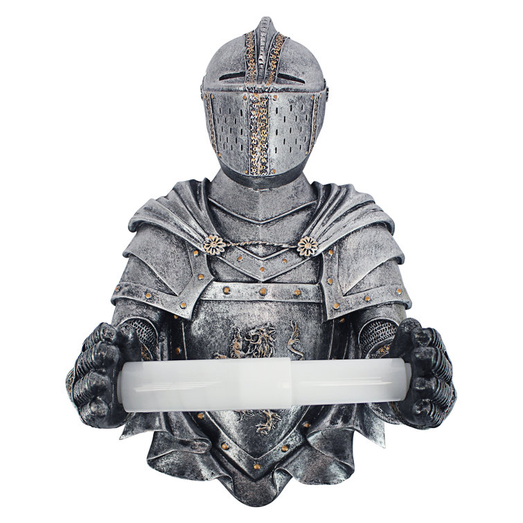 Medieval Knight Silver Resin Wall-Mounted Toilet Paper Holder