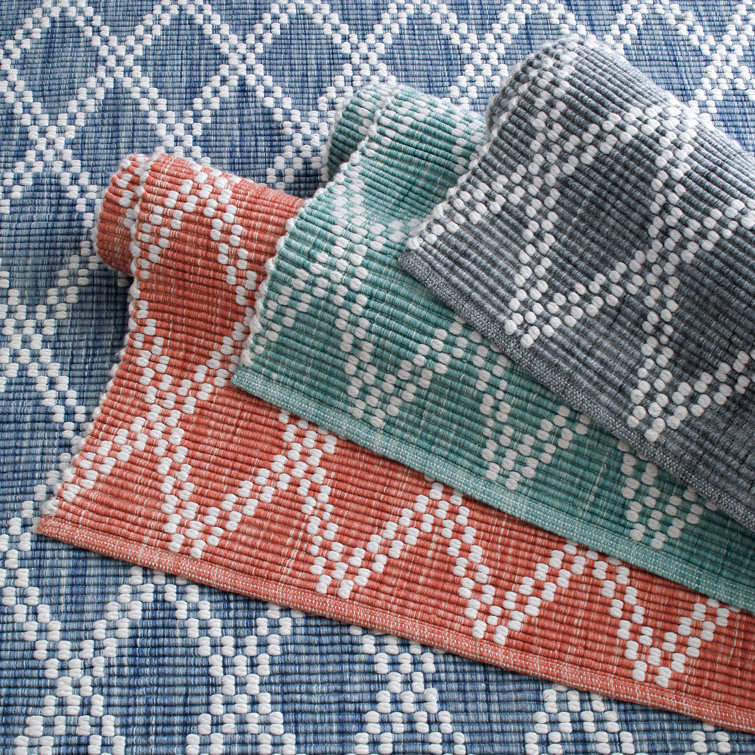 Handwoven Indigo Diamond Pattern Synthetic Area Rug