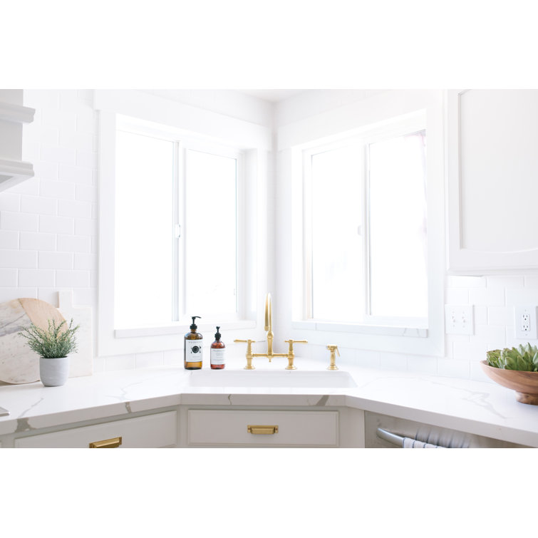Polished Brass Kitchen Bridge Faucet with Side Spray