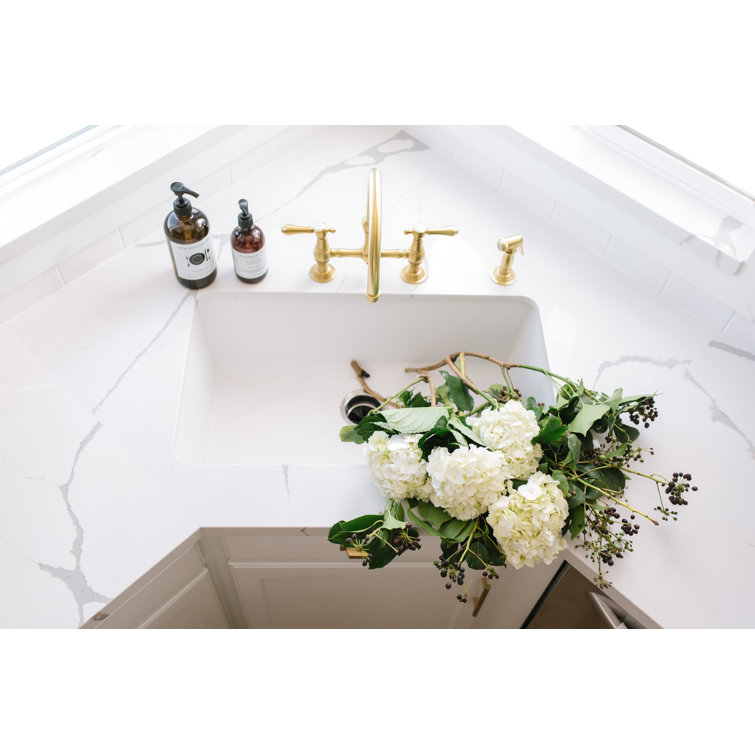 Polished Brass Kitchen Bridge Faucet with Side Spray