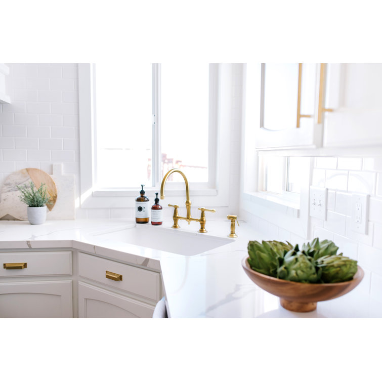 Polished Brass Kitchen Bridge Faucet with Side Spray