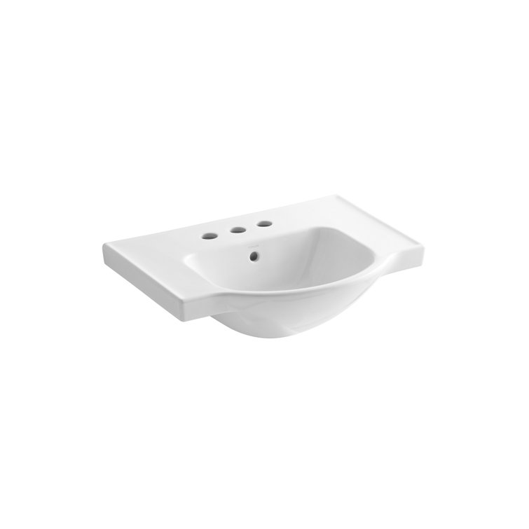 White Ceramic Pedestal Bathroom Sink with Overflow
