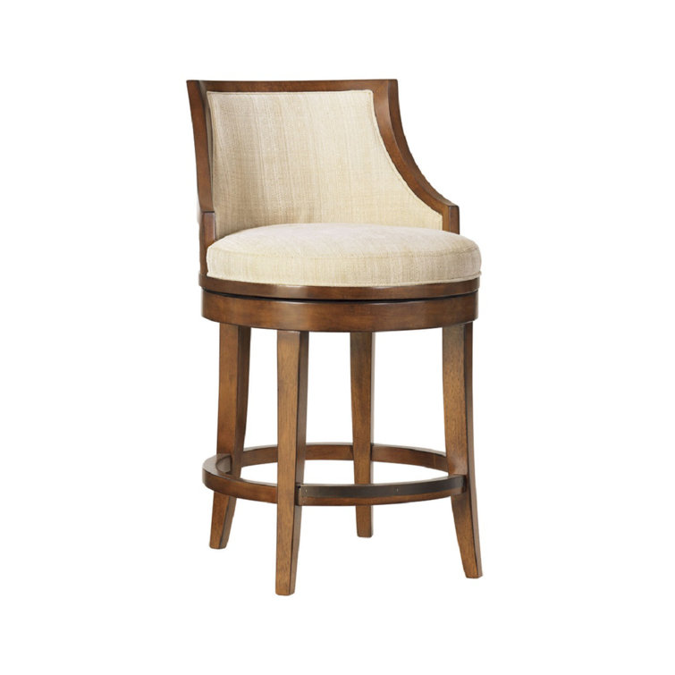 Transitional Woven Cream Leather Swivel Counter Stool