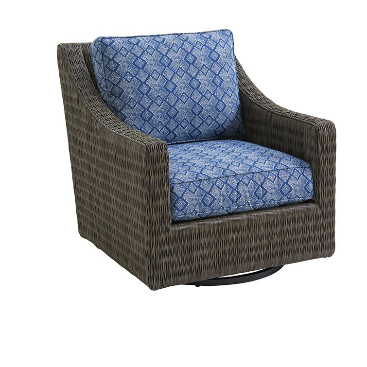 Transitional Swivel Glider Chair in Blue and Gray with Cushions