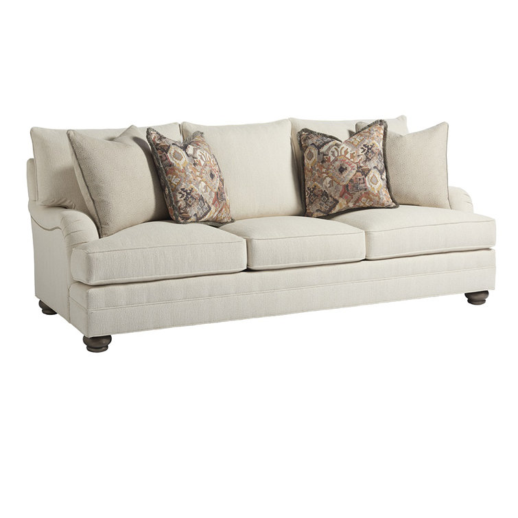 Cream Transitional Pillow Back Sofa with Nailhead Trim 95"