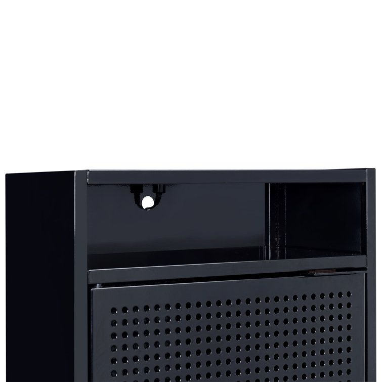 Gemma Black Metal Nightstand with USB Port and Open Shelf
