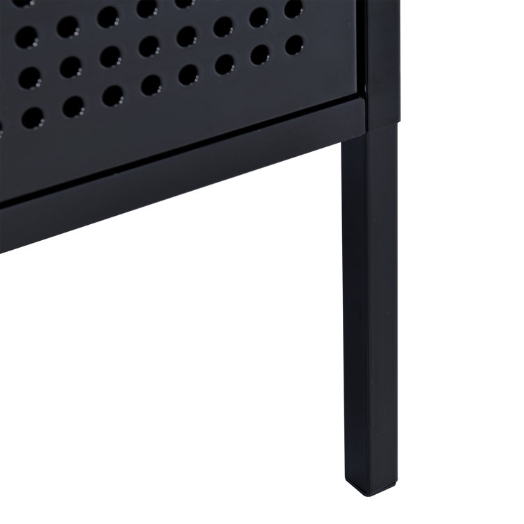 Gemma Black Metal Nightstand with USB Port and Open Shelf