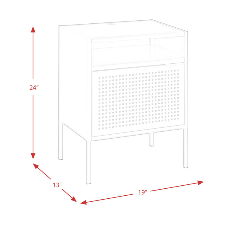 Gemma 19" Red Metal Nightstand with USB Charging Port