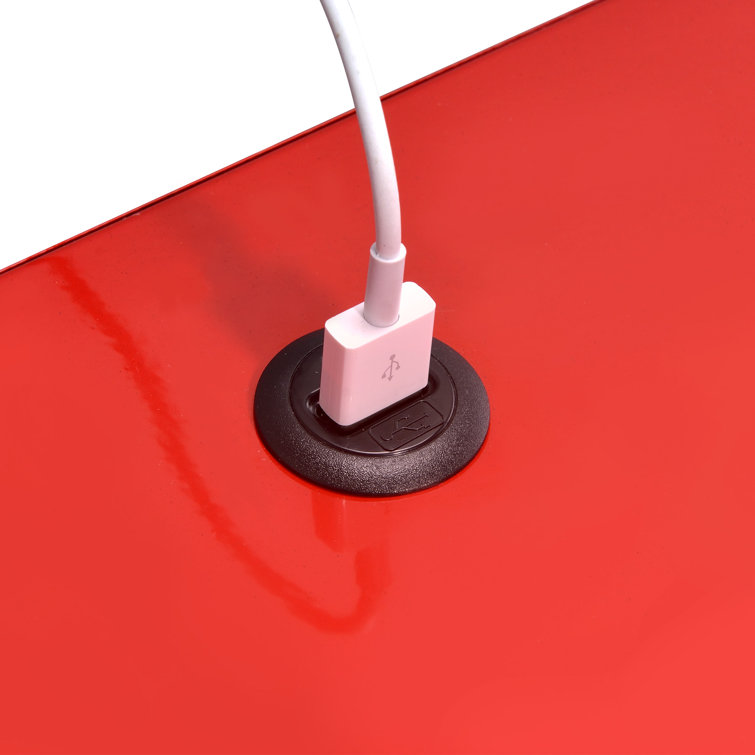 Gemma 19" Red Metal Nightstand with USB Charging Port