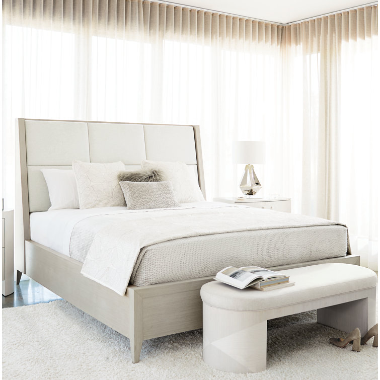 Queen Upholstered Wood Frame Bed with Winged Headboard
