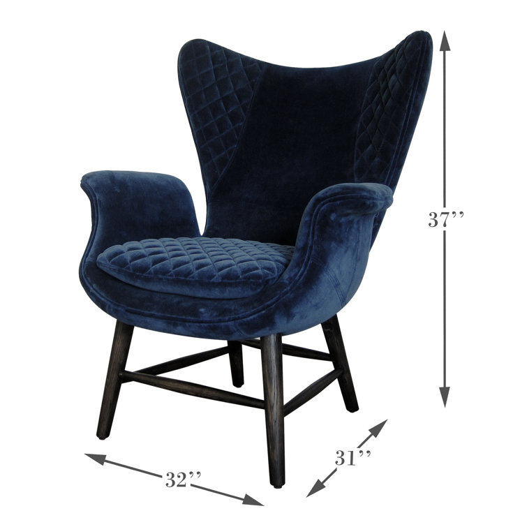Contemporary Blue Velvet Wingback Arm Chair with Oak Legs