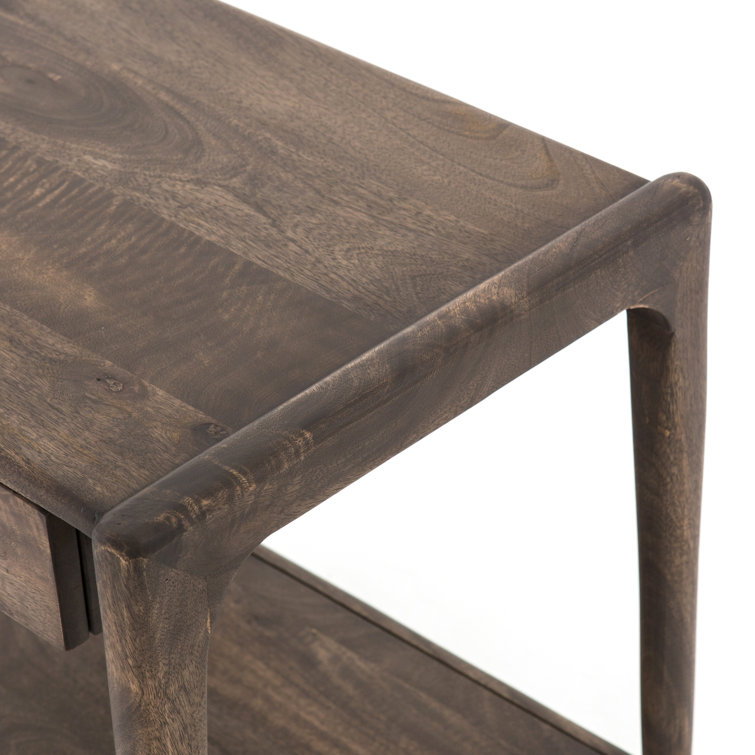 Mid-Century Modern Aged Brown Wood and Metal Square Nightstand with Storage