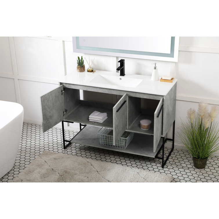 Concrete Gray 48'' Single Bathroom Vanity with Porcelain Top