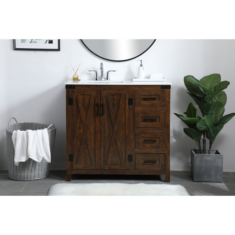 Natural Oak Freestanding Single Vanity with Ceramic Sink