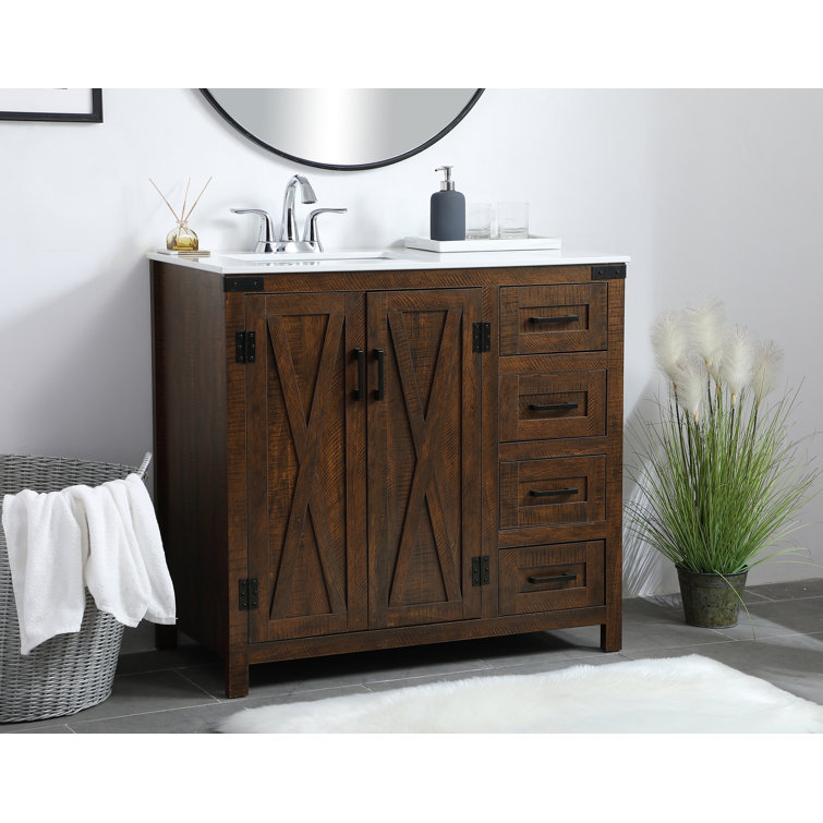 Natural Oak Freestanding Single Vanity with Ceramic Sink