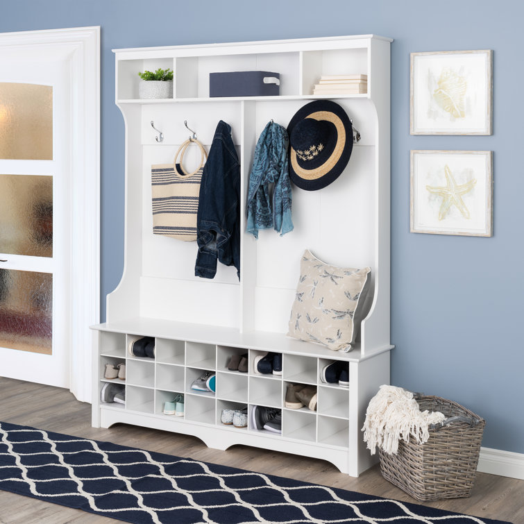 White Hall Tree with Bench and 24 Shoe Cubbies