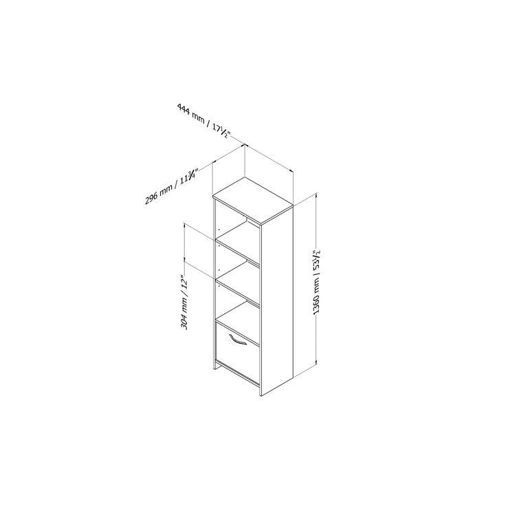 Pure White Adjustable 3-Shelf Bookcase with Door