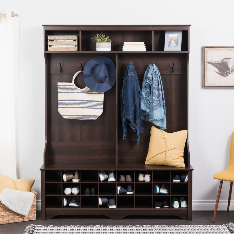 Espresso Hall Tree with Bench and 24 Shoe Cubbies