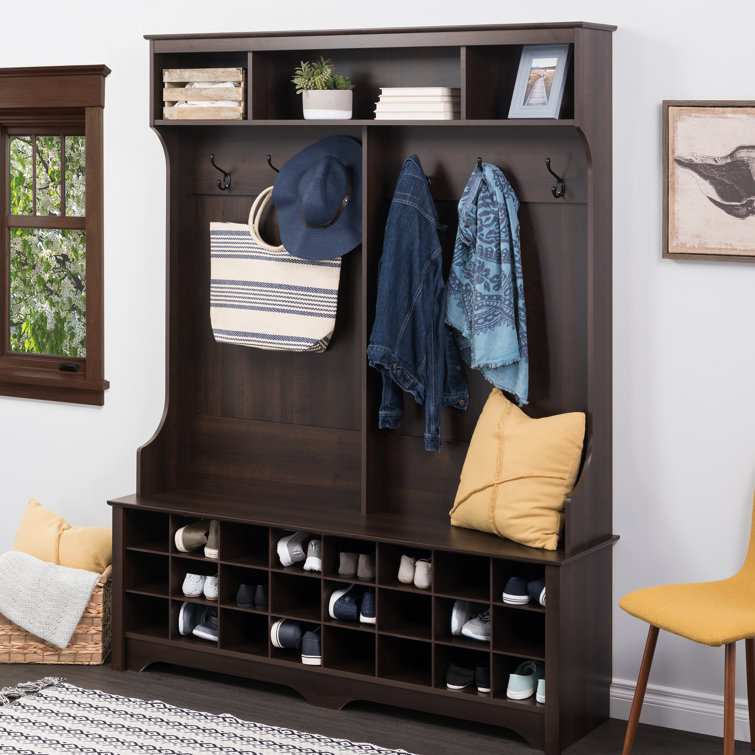 Espresso Hall Tree with Bench and 24 Shoe Cubbies