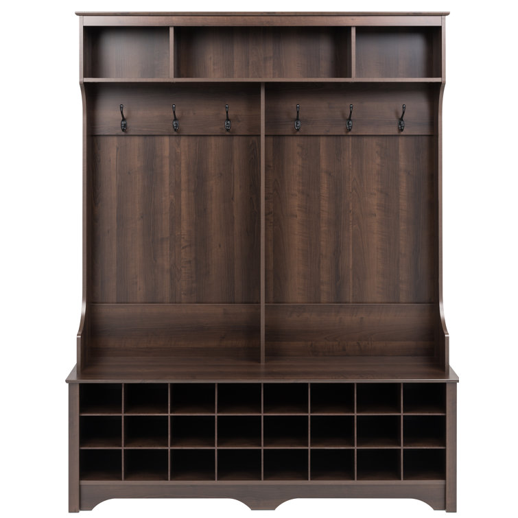 Espresso Hall Tree with Bench and 24 Shoe Cubbies