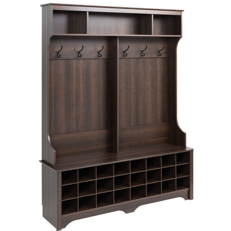 Espresso Hall Tree with Bench and 24 Shoe Cubbies