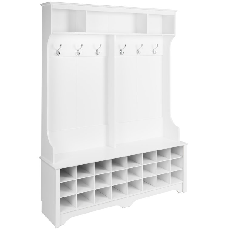 White Hall Tree with Bench and 24 Shoe Cubbies