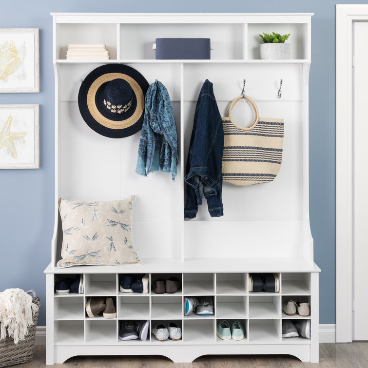 White Hall Tree with Bench and 24 Shoe Cubbies