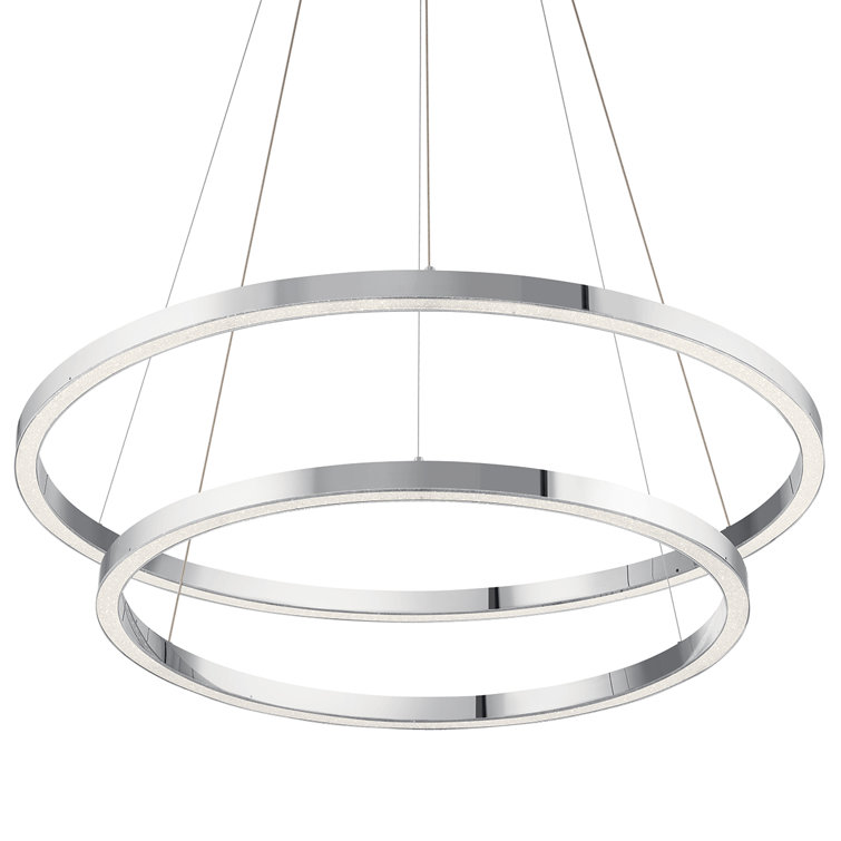 Chrome LED Ring Chandelier with Etched Acrylic Shade