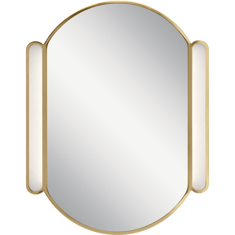 Elongated Oval Champagne Gold LED Wall Mirror with Etched Acrylic