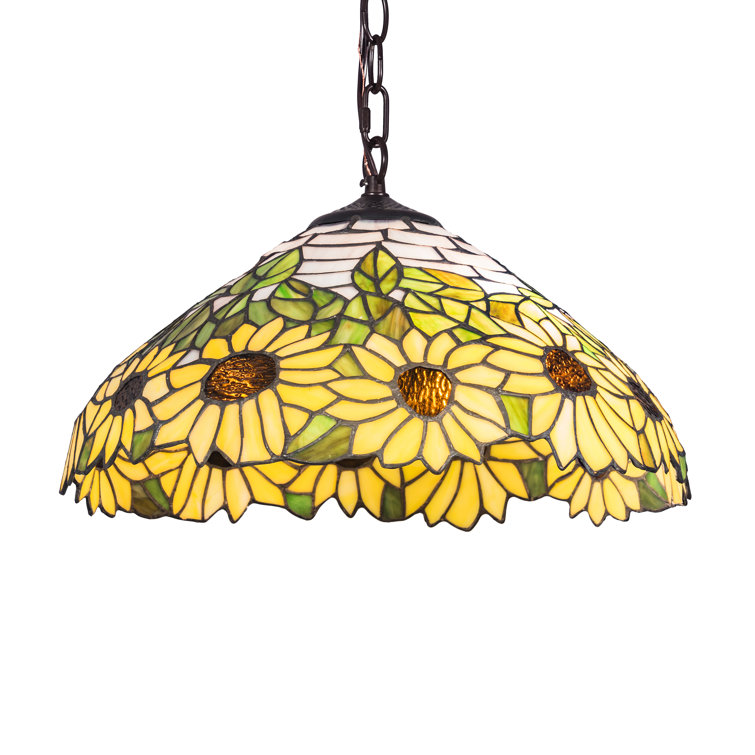 Bronzed Green Sky Blue Sunflower 2-Light Indoor/Outdoor Bowl Pendant
