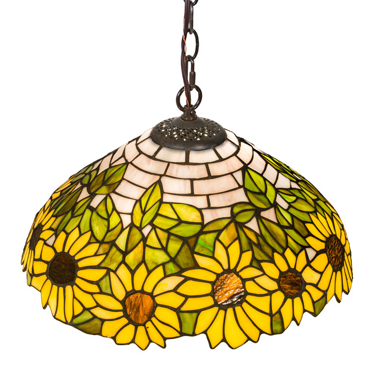 Bronzed Green Sky Blue Sunflower 2-Light Indoor/Outdoor Bowl Pendant