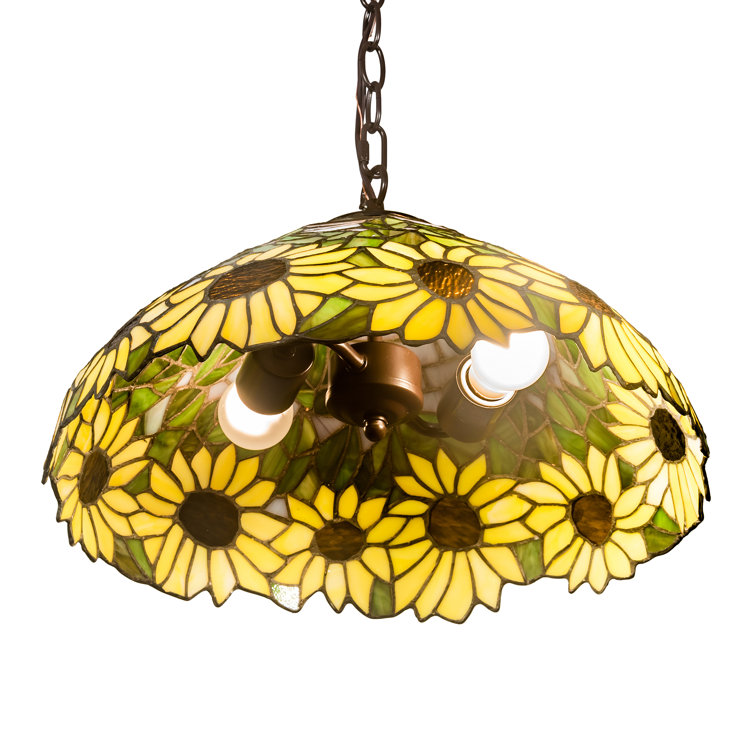 Bronzed Green Sky Blue Sunflower 2-Light Indoor/Outdoor Bowl Pendant