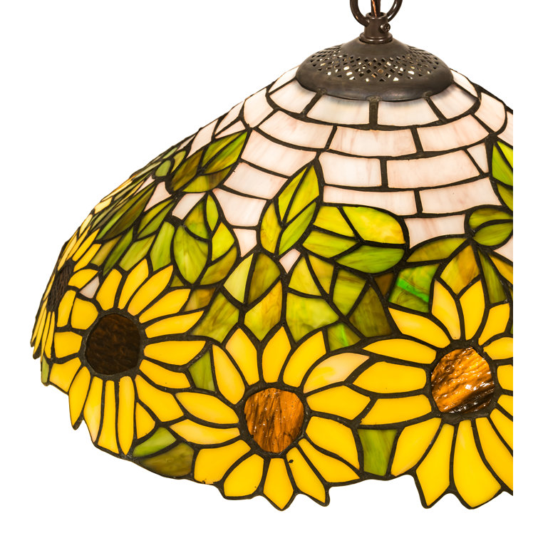 Bronzed Green Sky Blue Sunflower 2-Light Indoor/Outdoor Bowl Pendant