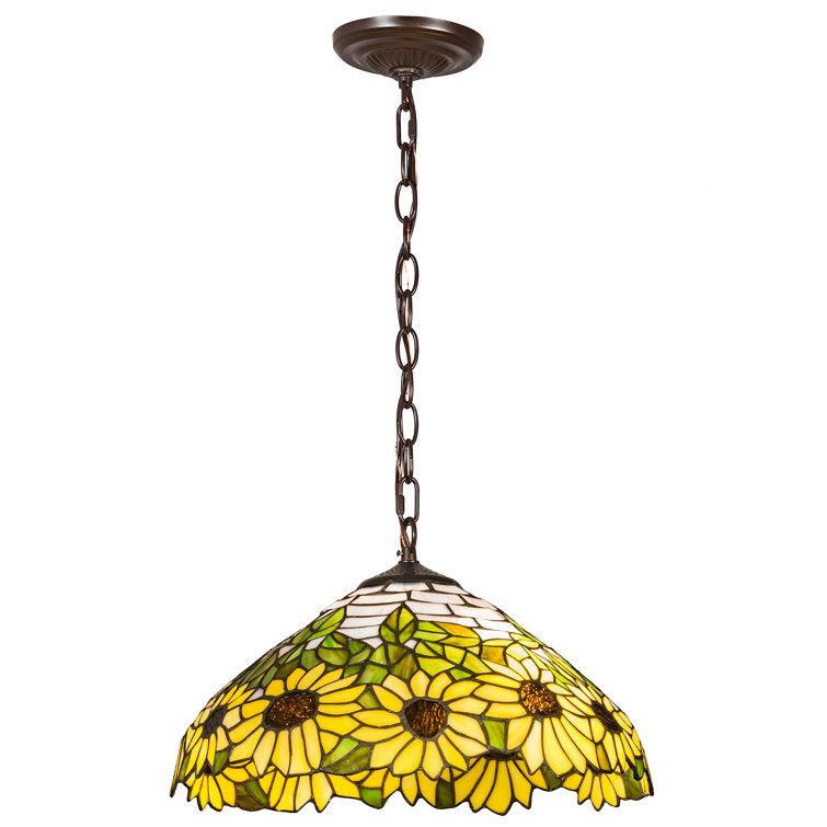 Bronzed Green Sky Blue Sunflower 2-Light Indoor/Outdoor Bowl Pendant