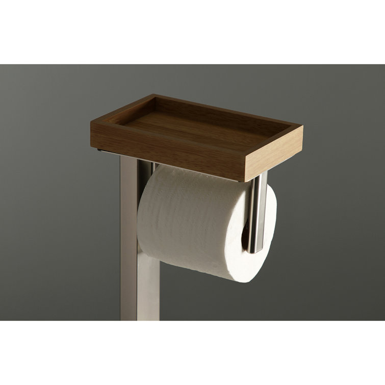 Brushed Nickel Freestanding Toilet Paper Holder with Storage Shelf