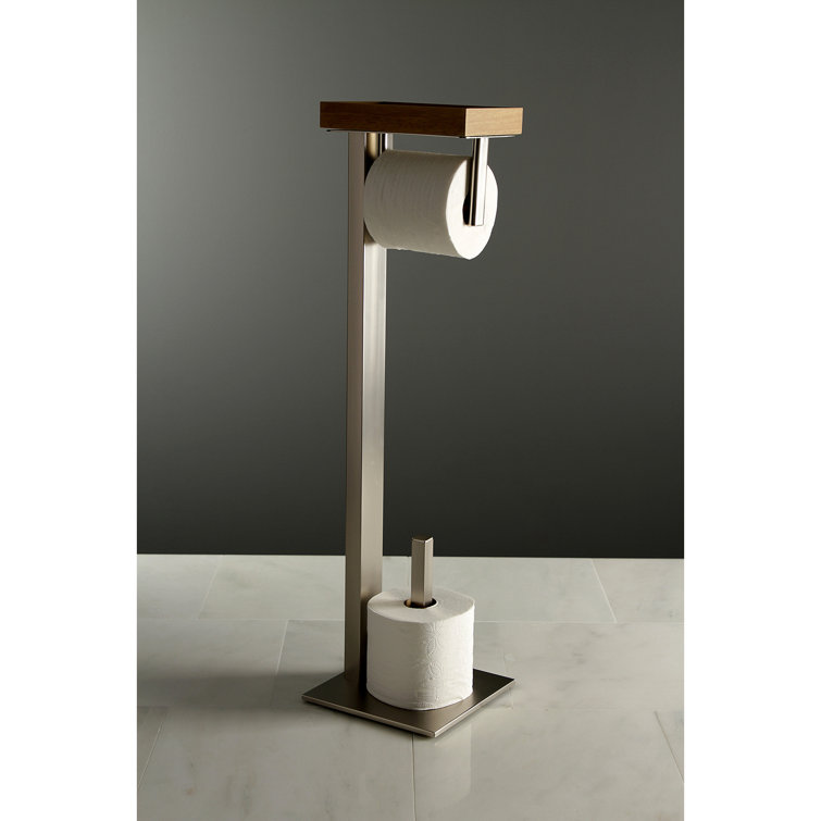 Brushed Nickel Freestanding Toilet Paper Holder with Storage Shelf