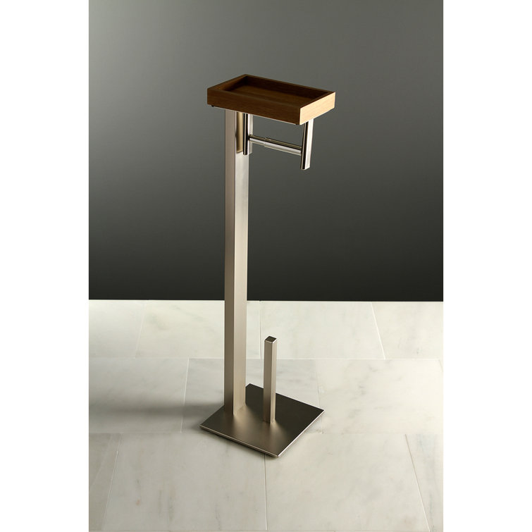 Brushed Nickel Freestanding Toilet Paper Holder with Storage Shelf
