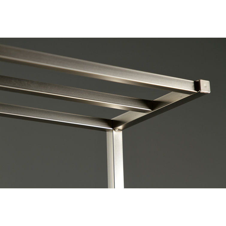 Brushed Nickel Freestanding Iron Towel Rack with Shelf