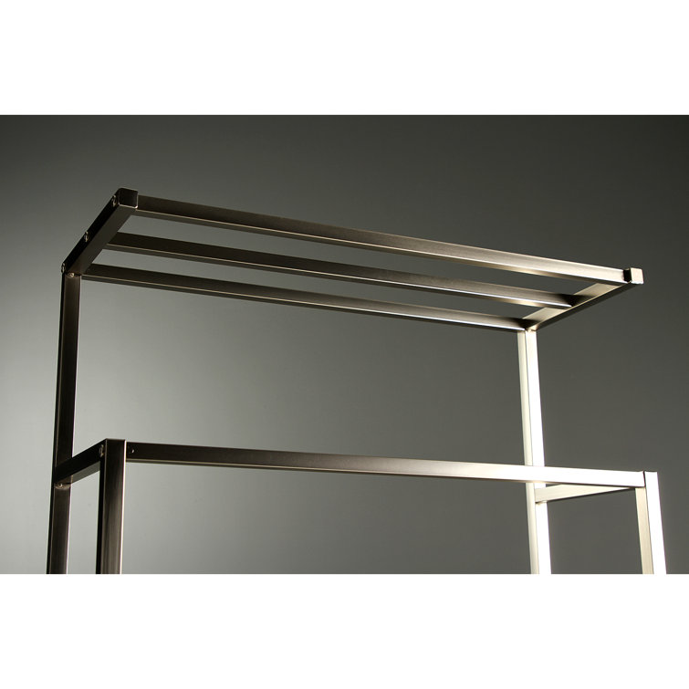 Brushed Nickel Freestanding Iron Towel Rack with Shelf