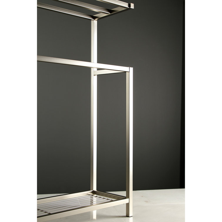 Brushed Nickel Freestanding Iron Towel Rack with Shelf