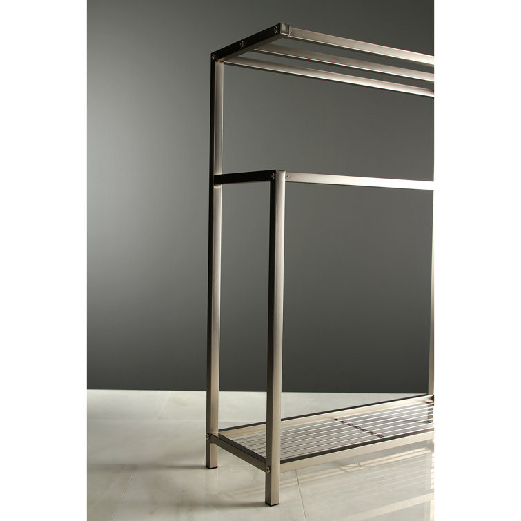 Brushed Nickel Freestanding Iron Towel Rack with Shelf