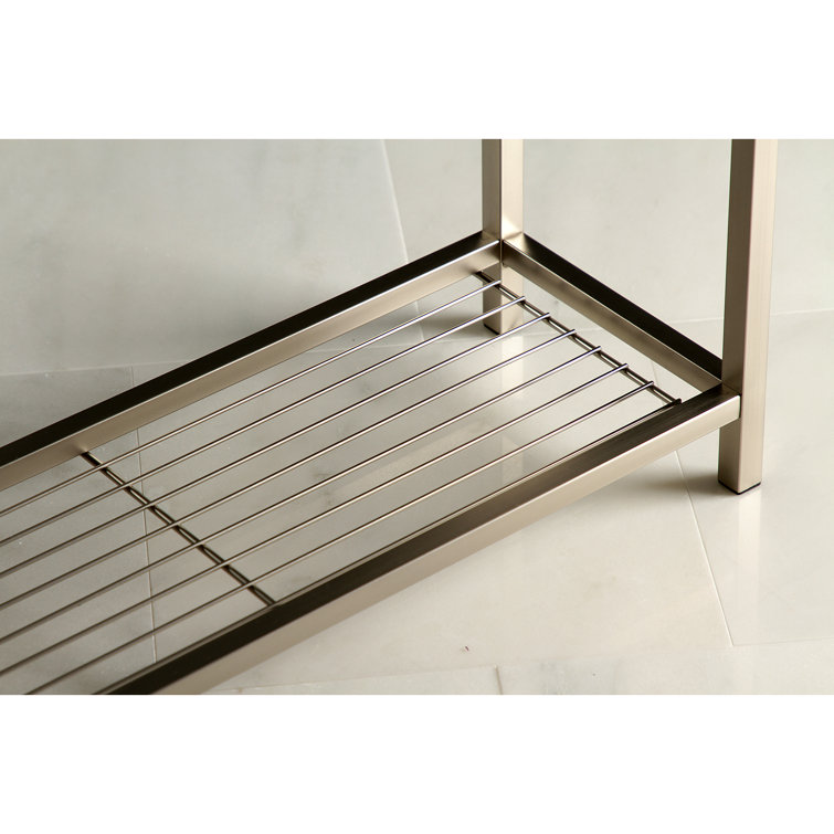 Brushed Nickel Freestanding Iron Towel Rack with Shelf