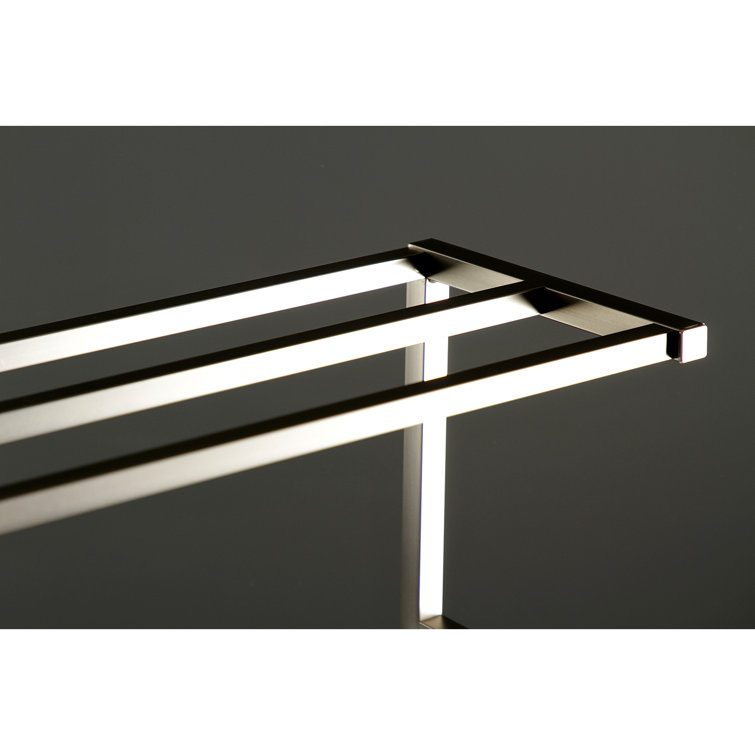 Brushed Nickel Freestanding Iron Towel Rack with Shelf