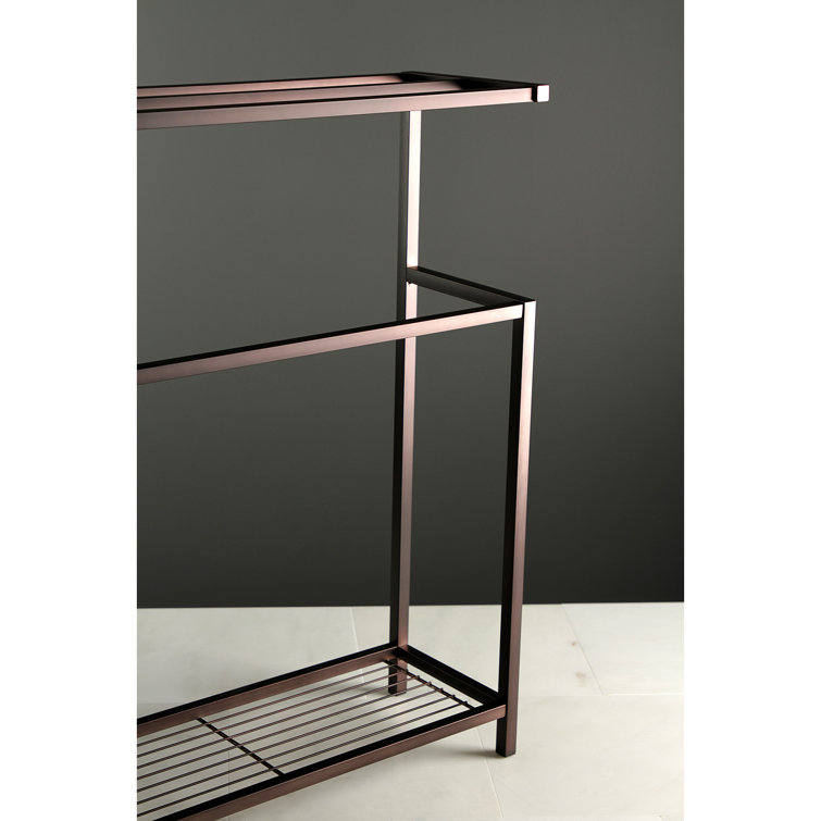 Oil Rubbed Bronze Freestanding Iron Towel Rack with Shelf